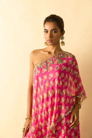 Rani pink floral foil one-shoulder fusion set