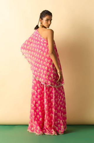 Rani pink floral foil one-shoulder fusion set