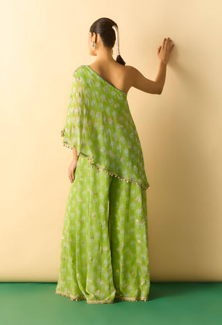 Lime green floral foil one-shoulder fusion set