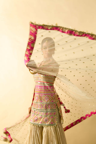 Ivory metallic embroidered halter sharara set