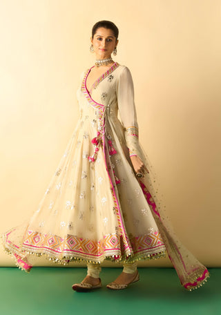 Ivory beige angrakha embroidered anarkali set