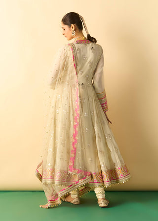 Ivory beige angrakha embroidered anarkali set