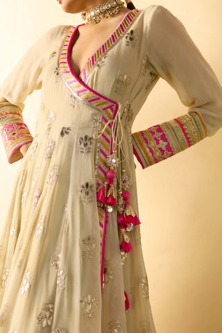 Ivory beige angrakha embroidered anarkali set