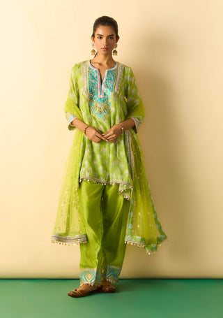 Lime green aqua embroidered high-low fusion set