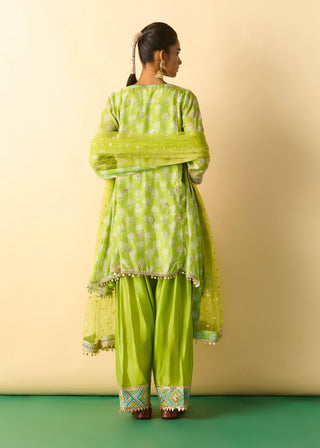 Lime green aqua embroidered high-low fusion set
