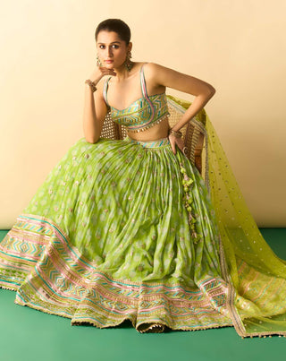 Lime green ivory micro-dot lehenga set