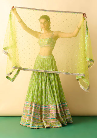 Lime green ivory micro-dot lehenga set