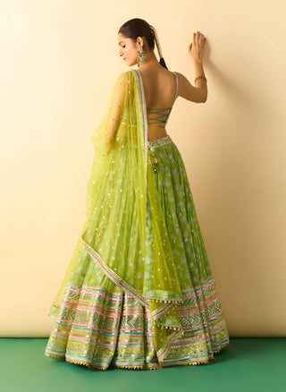 Lime green ivory micro-dot lehenga set