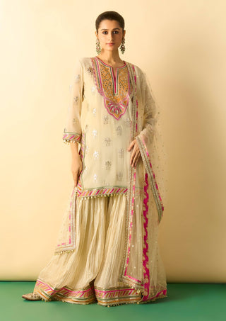 Ivory gold stripe embroidered sharara set