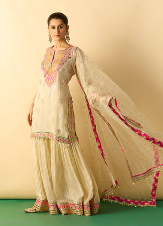 Ivory gold stripe embroidered sharara set