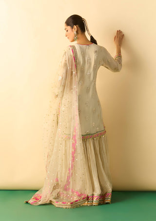 Ivory gold stripe embroidered sharara set