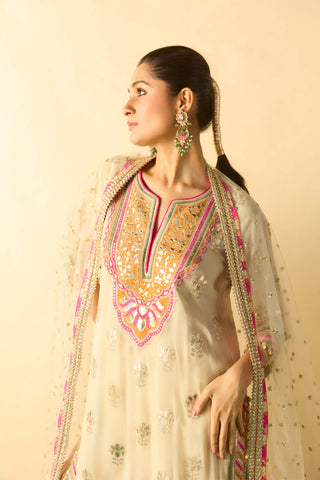 Ivory gold stripe embroidered sharara set