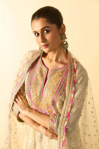 Ivory gold stripe embroidered sharara set