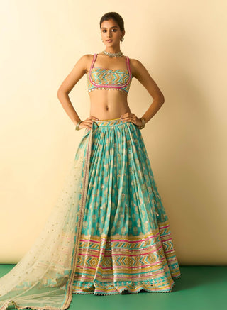 Aqua ivory micro-dot lehenga set