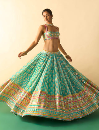 Aqua ivory micro-dot lehenga set