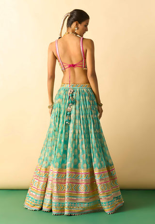 Aqua ivory micro-dot lehenga set