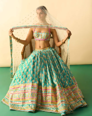 Aqua ivory micro-dot lehenga set