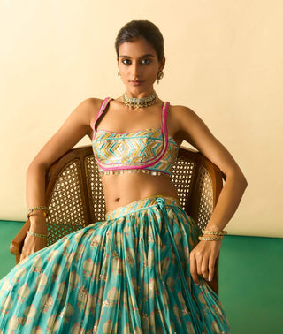 Aqua ivory micro-dot lehenga set