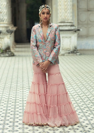 Gopi Vaid-Sheela Pink Blazer And Sharara-INDIASPOPUP.COM