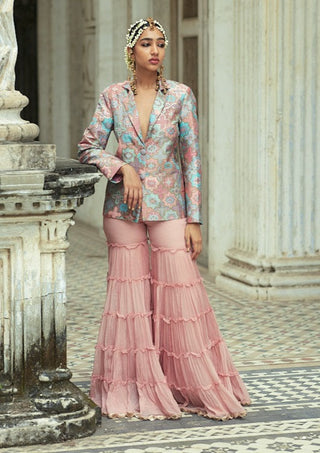 Gopi Vaid-Sheela Pink Blazer And Sharara-INDIASPOPUP.COM