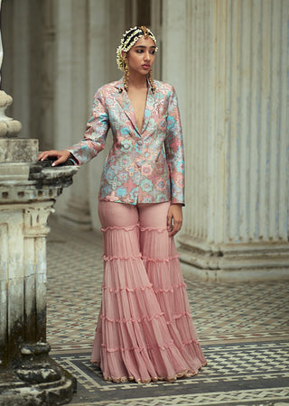 Gopi Vaid-Sheela Pink Blazer And Sharara-INDIASPOPUP.COM