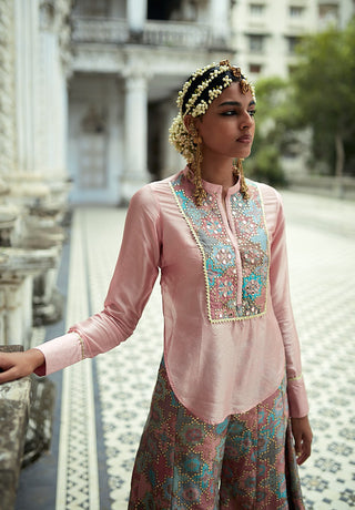 Gopi Vaid-Zeel Pink Shirt And Flared Pant-INDIASPOPUP.COM