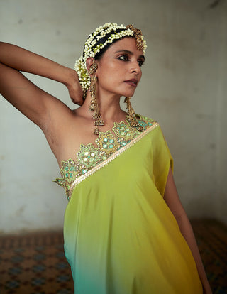 Gopi Vaid-Swastika Green One-Shoulder Dress And Belt-INDIASPOPUP.COM