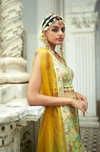 Gopi Vaid-Barkha Green Sharara And Cape Set-INDIASPOPUP.COM