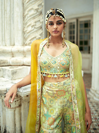 Gopi Vaid-Barkha Green Sharara And Cape Set-INDIASPOPUP.COM