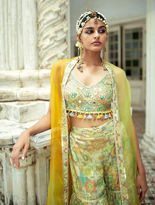 Gopi Vaid-Barkha Green Sharara And Cape Set-INDIASPOPUP.COM