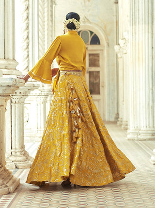 Gopi Vaid-Aqeedat Mustard Top And Victorian Skirt-INDIASPOPUP.COM