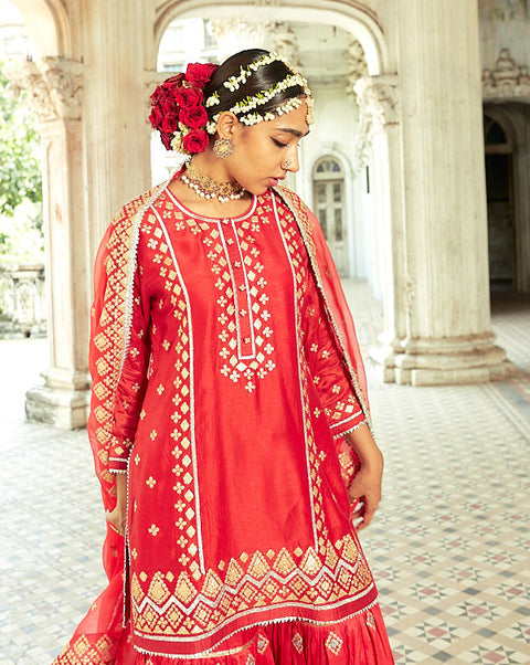 Gopi Vaid-Shiddat Red Sharara Set-INDIASPOPUP.COM