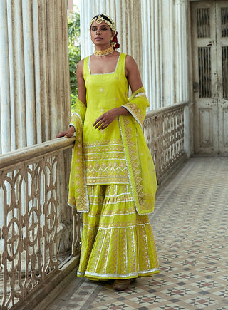 Gopi Vaid-Ritoo Lime Green Sharara Set-INDIASPOPUP.COM