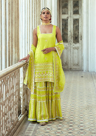 Gopi Vaid-Ritoo Lime Green Sharara Set-INDIASPOPUP.COM