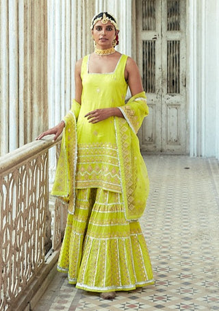 Gopi Vaid-Ritoo Lime Green Sharara Set-INDIASPOPUP.COM