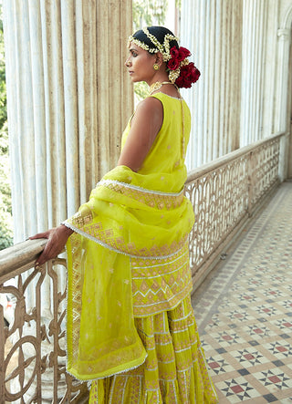 Gopi Vaid-Ritoo Lime Green Sharara Set-INDIASPOPUP.COM