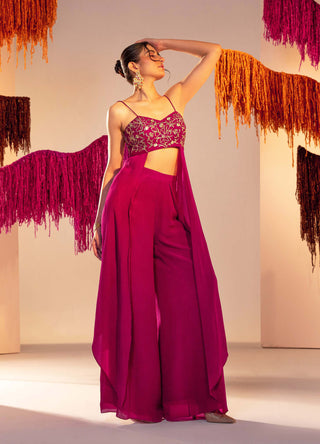 Silky Bindra-Purple Embroidered Blouse And Flared Pants-INDIASPOPUP.COM
