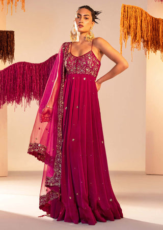 Silky Bindra-Purple Embroidered Anarkali And Dupatta-INDIASPOPUP.COM