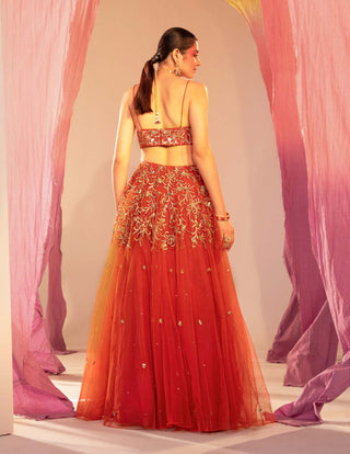 Silky Bindra-Rust Orange Embroidered Lehenga Set-INDIASPOPUP.COM