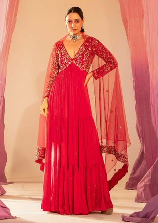 Silky Bindra-Rani Pink Embroidered Anarkali And Dupatta-INDIASPOPUP.COM