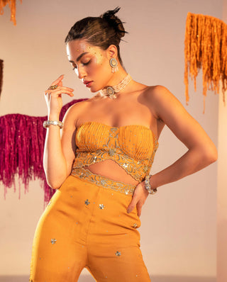Silky Bindra-Yellow Embroidered Corset And Garara-INDIASPOPUP.COM