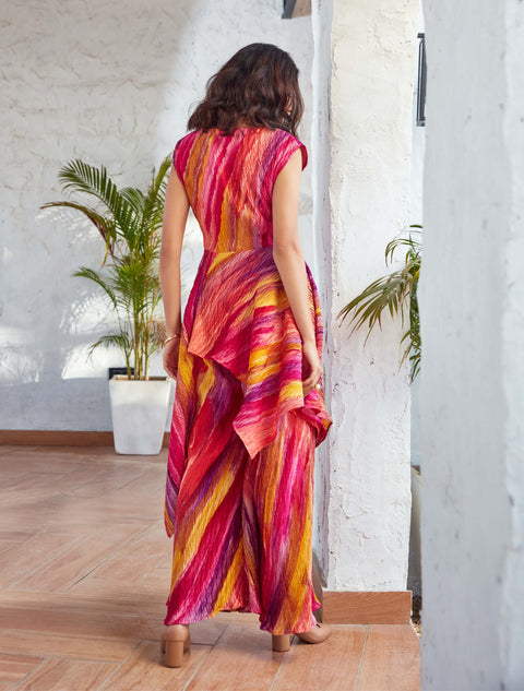 House Of Fett-Zuma Multicolor Pleated Top With Pant-INDIASPOPUP.COM