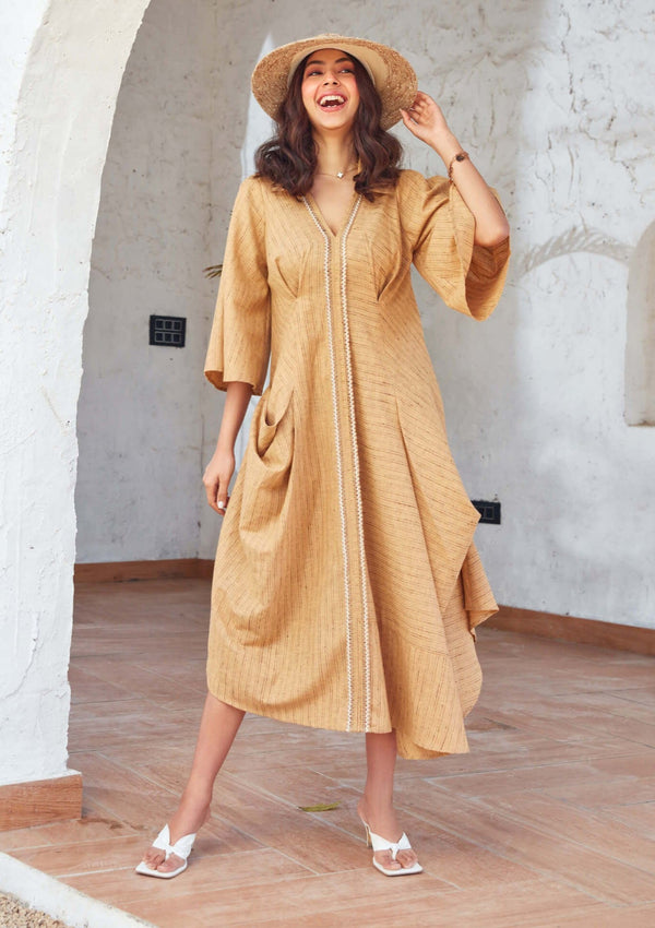 House Of Fett-Gia Yellow Cowl Tunic-INDIASPOPUP.COM