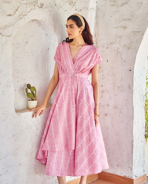 House Of Fett-Como Pink Overlap Dress-INDIASPOPUP.COM