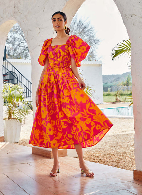 House Of Fett-Daphnis Orange Maxi Dress-INDIASPOPUP.COM