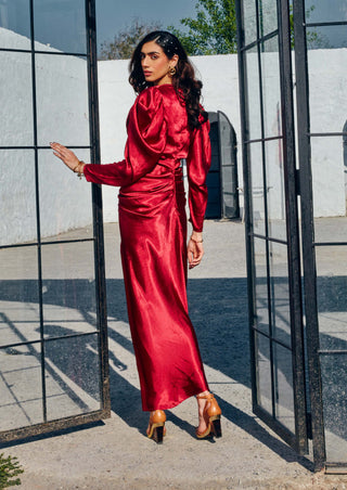 House Of Fett-Ruby Pleated Draped Gown-INDIASPOPUP.COM