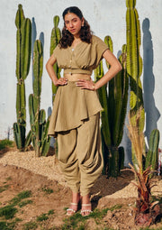House Of Fett-Cato Beige Draped Top And Pants-INDIASPOPUP.COM