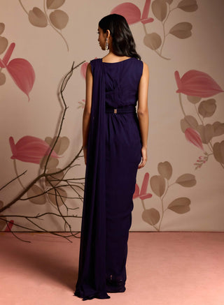 Midnight blue dhoti style pre-stitched sari and belt