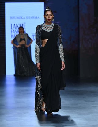 Bhumika Sharma-Black Sari And Cape Set-INDIASPOPUP.COM