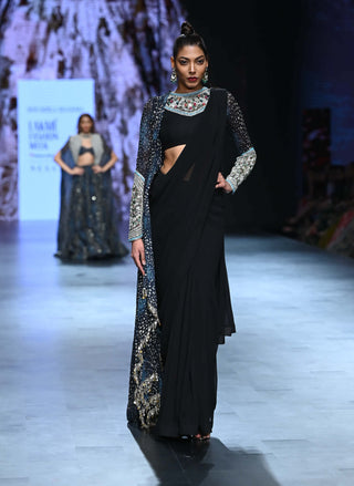 Bhumika Sharma-Black Sari And Cape Set-INDIASPOPUP.COM